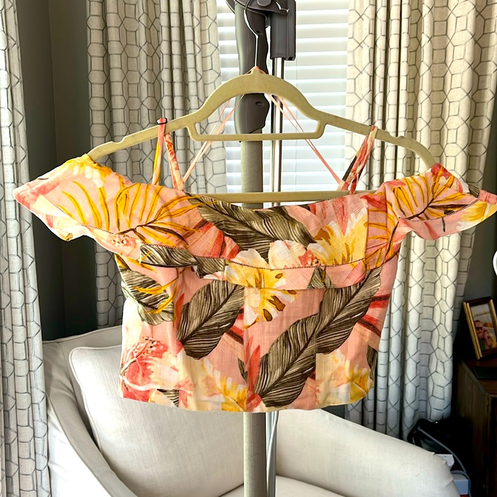 Joie, size Medium, summer floral / vacation, off the shoulder crop top